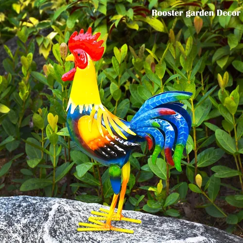 Vista 4 de MACLARONX Arte de gallo de metal para patio, decoración de jardín al aire libre, gallo, estatua de pollo, decoración para cocina, hogar, césped