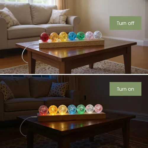 Vista 2 de L LOHAS LED 7 Colores 40mm Bolas de Cristal de Hielo Con Crac Bolas de Chakra de Cristal con Base de Madera LED Bolas de Esfera de Sanación