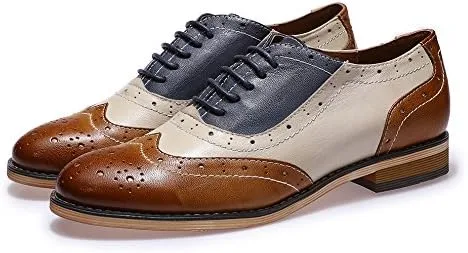 Vista 9 de Mona flying Zapatos de cuero perforados con cordones Oxfords Brogue Wingtip Derby para mujer