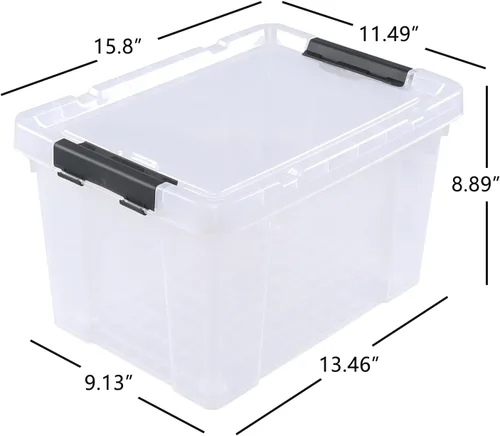 Vista 2 de Paquete de 4 cajas de almacenamiento de plástico transparente de 22 L con ruedas, pestillo de almacenamiento con tapa