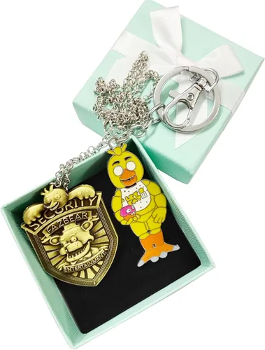 Vista 5 de FNAF - Pin de metal con insignia de seguridad, collar con colgante Freddy Fazbear, Chika, Bonnie, Five Nights at Freddy Cosplay, pines de seguridad