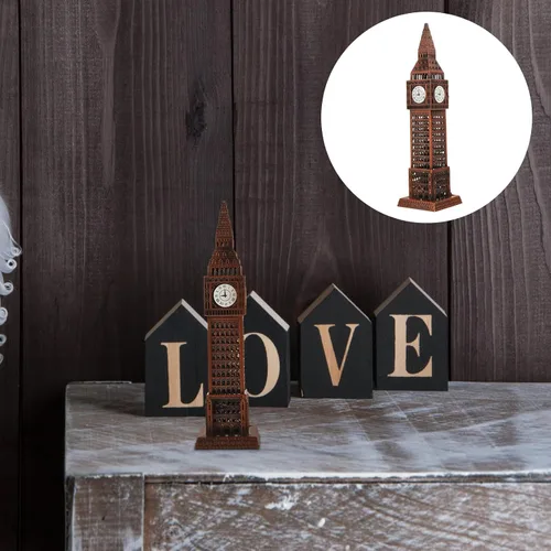 Vista 3 de Veemoon Figura pequeña del Big Ben, decoración de metal del Big Ben, modelo de torre de reloj de Londres, modelo retro del Reino Unido, adorno