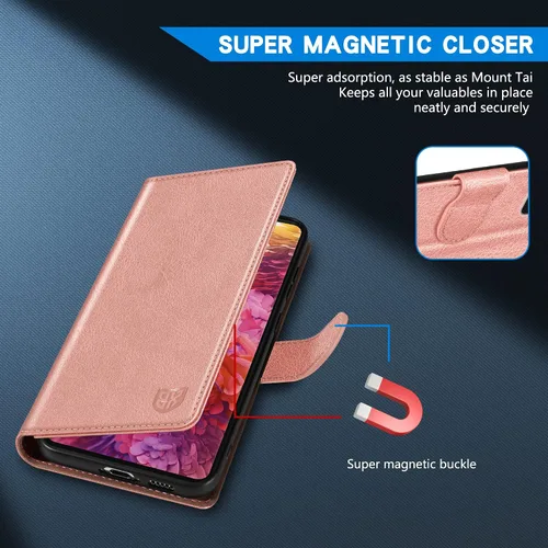 Vista 4 de ZZXX Funda tipo cartera para Samsung Galaxy S20 FE con bloqueo RFID, ranura para tarjetas, función atril, cierre magnético, funda protectora