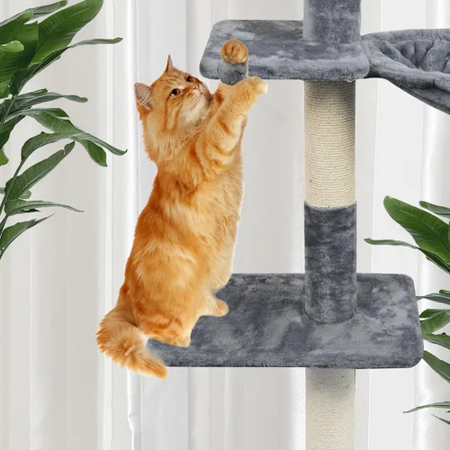 Vista 7 de Roypet Árbol para gatos estable ajustable de 102"-106.3" de alto con perchas herramientas de fijación, gris Gris 1