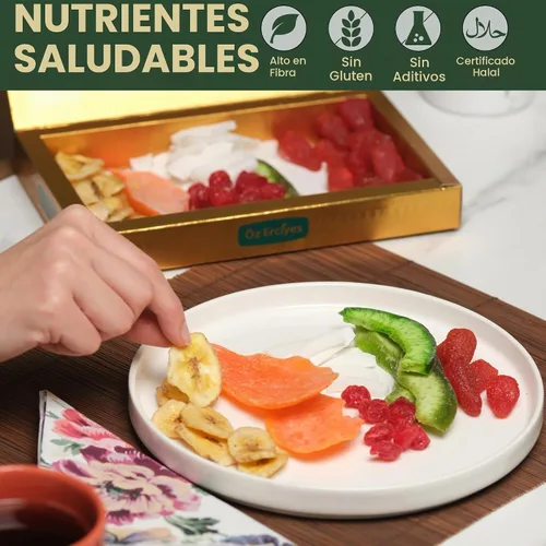Vista 3 de Surtido de frutas secas mixtas: mango, plátano, cereza, coco, pomelo y fresa, aperitivo de frutas secas premium, caja de regalo de mezcla de frutas