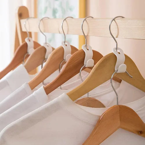 Vista 6 de 50 ganchos para colgar ropa, ganchos en cascada, clips extensores de plástico multifuncionales resistentes para ahorrar espacio, color blanco 50