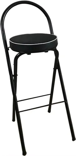 Vista 11 de Taburete plegable para desayuno, silla alta con asiento acolchado, taburete redondo portátil con respaldo, taburete plegable para adultos al aire