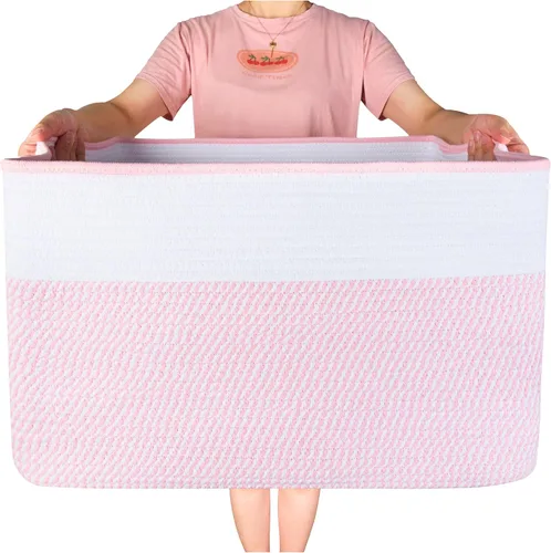 Vista 11 de MINTWOOD Design Canasta de Manta Extra Grande de 22 Pulgadas para Sala de Estar, Canasta de Almacenamiento de Cuerda Tejida Rectangular con Asas
