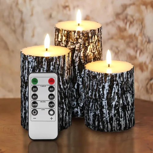 Vista 13 de Eywamage Velas de Pilar Blancas Sin Llama con Control Remoto, Velas de Cera LED Realistas Parpadeantes Alimentadas por Batería, Φ 3" H 4" 5" 6