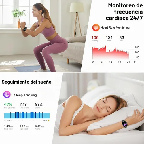 Vista 6 de Harper Reloj inteligente para hombres y mujeres, dos correas (silicona + malla) 2.01 pulgadas, HD, reloj inteligente inteligente Bluetooth + control