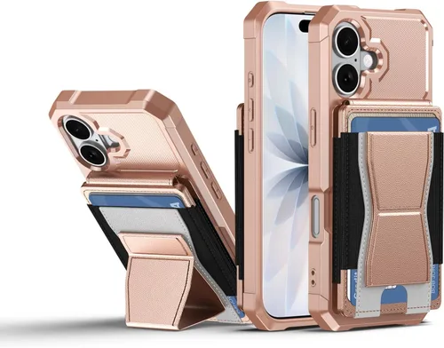 Vista 119 de Dteck Funda para iPhone 16 de 6.1 pulgadas 2024, funda de piel sintética con cierre de botón magnético, ranuras para tarjetas de crédito, función