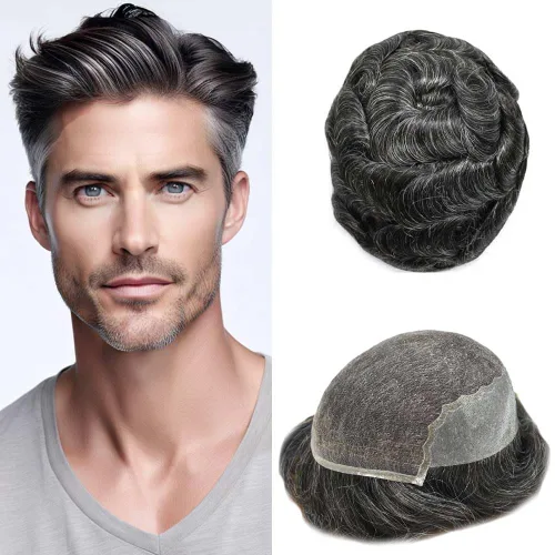 Vista 87 de Mens Toupee Human Hair Replacement System Swiss Lace Toupee For Men Hair Piece Protesis Capilar Mens Hairpiece 5X7#1 Jet Black 120% Density