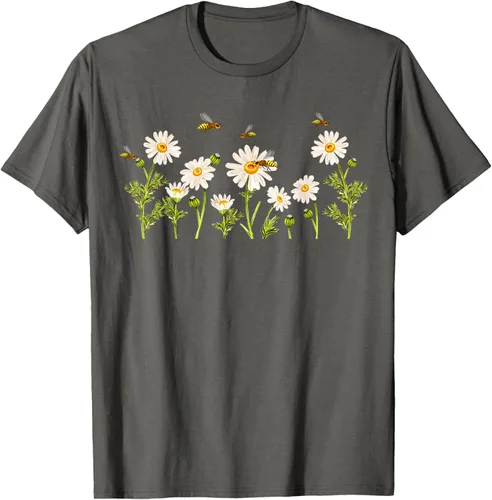 Vista 106 de Marguerites Daisy - Camiseta de verano con margaritas de jardín de flores, Negro, S