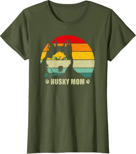 Vista 20 de Husky Mom Retro Dog Lover Mother Siberian Huskies Tee Women T-Shirt Asphalt Grey