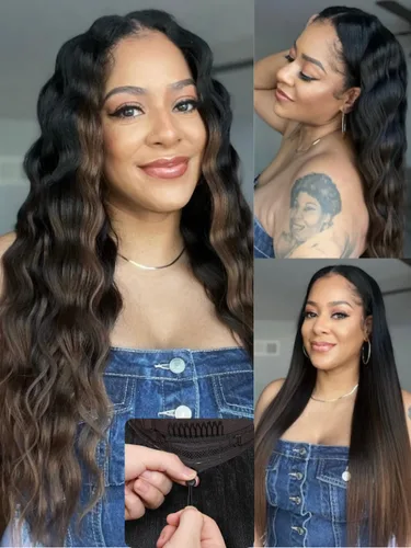 Vista 14 de Nadula Pelucas de cabello humano lacio Yaki sin pegamento con encaje frontal de 7 x 5 pulgadas, nudos invisibles, predepilados, pretodo, 3S, listo