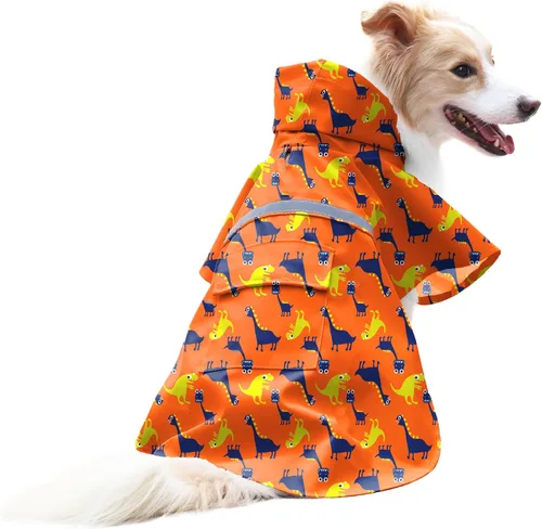 Vista 11 de NACOCO - Impermeable ajustable para perros, poncho a prueba de agua, ropa ligera para lluvia con capucha y tira reflejante, m, Azul