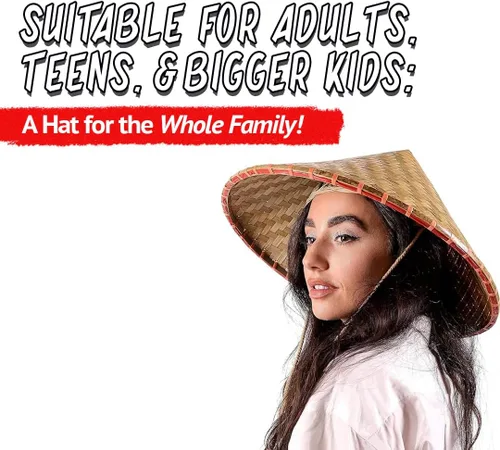 Vista 3 de Narwhal Novelties Sombreros de bambú orientales bambú festivo, paja china y sombreros de paja japoneses para hombres y mujeres, ideales para eventos