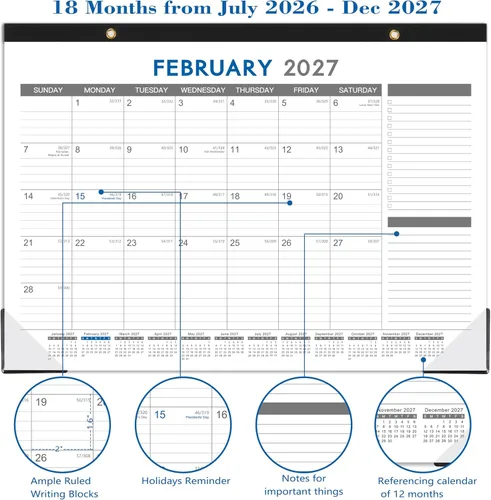 Vista 4 de Calendario de escritorio 2026, enero de 2026 a diciembre de 2026, calendario de 12 meses con protectores de esquina negros, 17 x 12 pulgadas