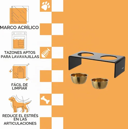 Vista 4 de DBL2000B Keaton - Comedero rectangular elevado moderno de lucita para mascotas de 5 pulgadas, tamaño pequeño/mediano, con 2 cuencos de acero