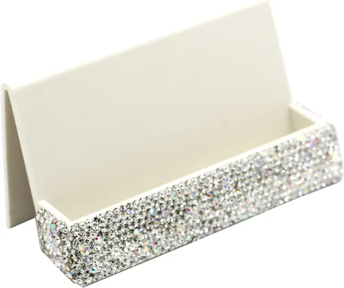 Vista 8 de Tarjetero de cristal con diamantes de imitación para escritorio, soporte de exhibición de tarjetas de visita de escritorio (dorado)