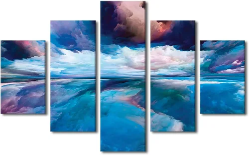 Vista 13 de Pintura en lienzo colorida para sala de estar, 5 paneles, impresiones abstractas sobre lienzo, arte de pared para sala de estar, dormitorio