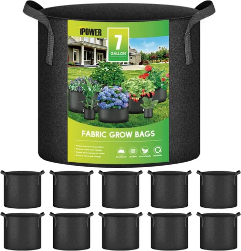 Vista 8 de iPower - Bolsa de cultivo para plantas de 5 galones, paquete de 6, resistentes, de tela con asas de nylon, contenedores de 300g de tela no tejida
