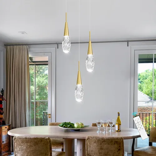 Vista 7 de 3 luces LED colgantes para isla de cocina, lámpara regulable dorada, moderna iluminación colgante de cristal para comedor, dormitorio, sala