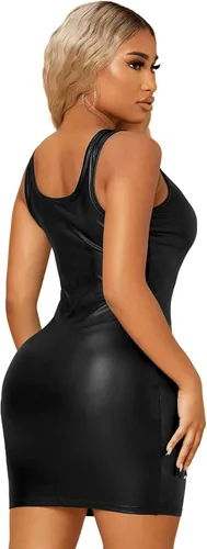 Vista 2 de SweatyRocks Vestido sin mangas ajustado para mujer mini vestidos de piel sintética
