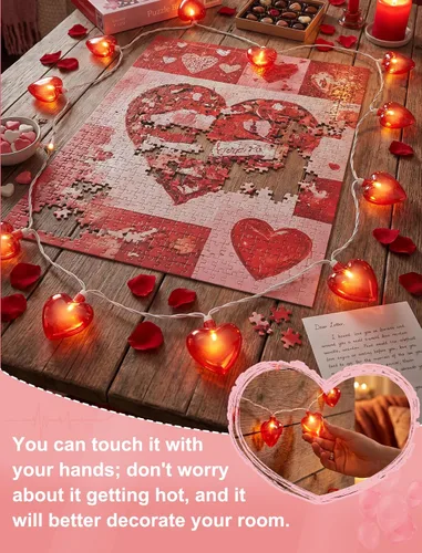 Vista 4 de Cadena de luces de corazón de San Valentín de 8.5 pies con 10 luces de hadas de corazón, decoraciones del día de San Valentín, luces de cadena