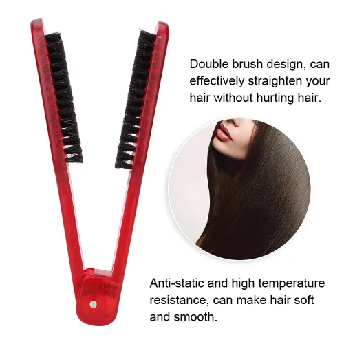 Vista 3 de Cepillo de doble cara, herramienta de peine para enderezar el cabello, herramientas en forma de V para peluquería casera [rojo]