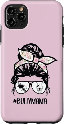 Vista 4 de iPhone 12 mini English Bull Terrier mamá desordenado moño pelo gafas Bully mama caso