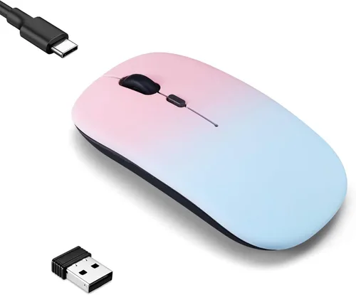 Vista 16 de Paquete de 10 ratones inalámbricos Bluetooth, LED de doble modo recargable, silencioso y delgado, portátil (receptor BT5.2+USB), mouse