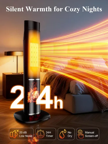 Vista 4 de Uthfy Calentador de espacio de 32 pulgadas para habitación grande, calentador eléctrico de 1500 W para uso en interiores con temporizador de 24