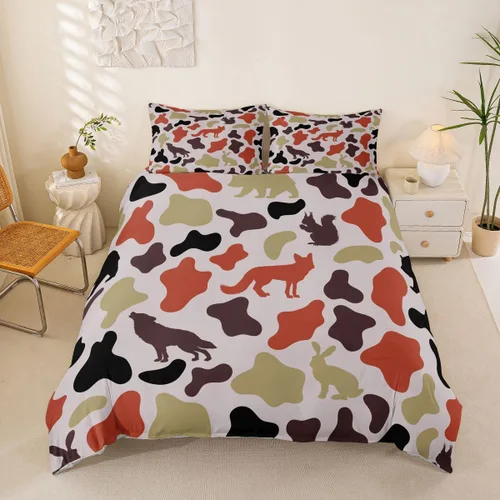 Vista 26 de Manfei Juego de funda de edredón de camuflaje de animales marinos, tamaño individual, juego de ropa de cama de camuflaje de tiburones y ballenas