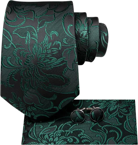 Vista 301 de Hi-Tie Corbatas de seda para hombre, diseño de cachemira a rayas, con bolsillo, gemelos cuadrados, conjunto formal de negocios