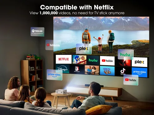 Vista 2 de [Aplicaciones integradas] Proyector inteligente con WiFi y Bluetooth, proyector VIZONY Native 1080P con aplicaciones de transmisión, Dolby Audio