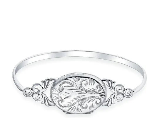 Vista 2 de Pulsera personalizada estilo vintage grabada con medallón que sostiene foto para mujer plata de ley