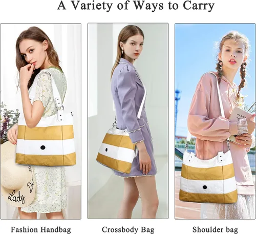 Vista 7 de Angel Kiss Hobo - Bolsos de hombro para mujer grandes suaves de piel sintética lavada a rayas bolsos cruzados