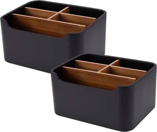 Vista 10 de Organizador de escritorio elegante y soporte para mando a distancia en negro - Mantén tu espacio de trabajo ordenado y organizado, almacenamiento