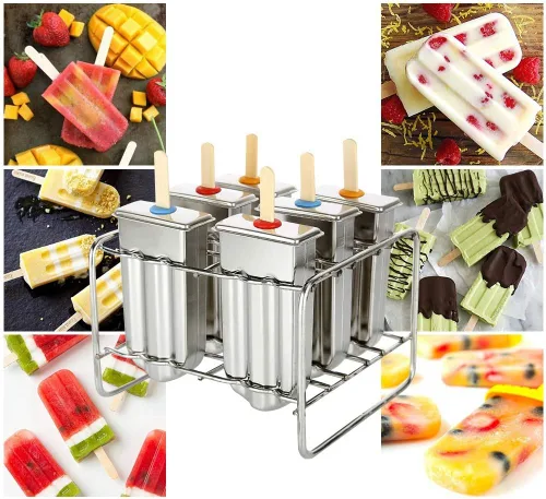 Vista 2 de 6PCS Stainless Steel Ice Lolly Mould, Fast Freezing Ice Cream Makers with Metal Stick Holder, Kitchen Tools