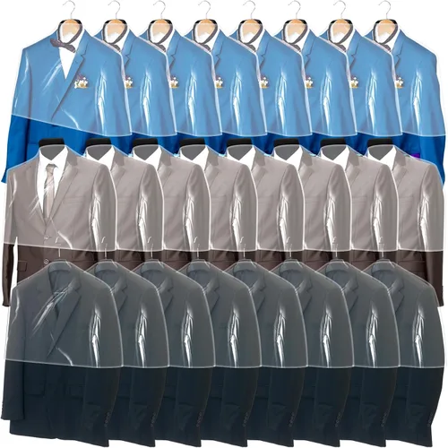 Vista 9 de Chumia Paquete de 50 fundas de hombro para ropa en el armario, fundas transparentes para colgar en trajes, chaquetas, camisas, protector organizador