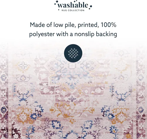 Vista 17 de Linon The Anywhere Alfombra lavable a máquina Linus Rosa/Dorado, 5 x 7 pies