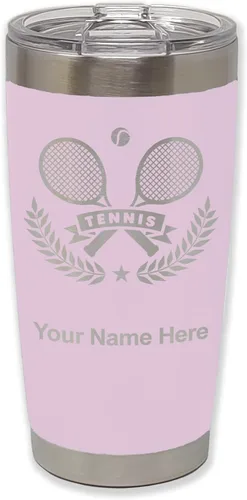 Vista 26 de LaserGram Personalized 20oz Tumbler, Tennis Rackets (Black) Engraved Gift for Tennis Players, Vacuum Insulated Stainless Steel, Laser Engraved