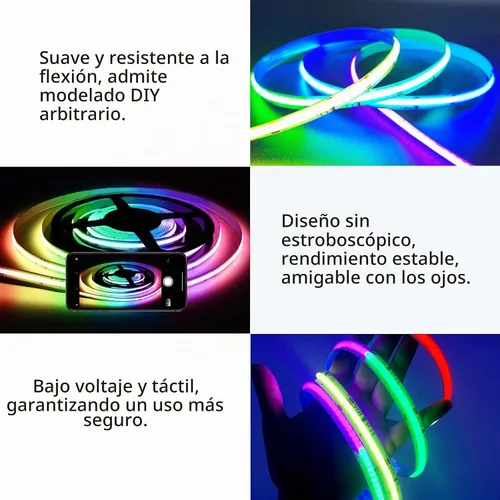 Vista 5 de Tira de luces IC inteligentes COB RGB 20FT/6M UL-Color que fluye la luz de tira