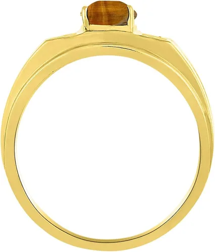 Vista 3 de RYLOS - Anillos para hombre de oro amarillo de 14 quilates para hombre con ojo de tigre y diamante de 0315 x 0236in de color piedra preciosa anillos