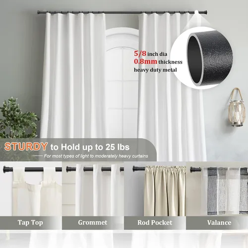 Vista 2 de Barras de cortina para ventanas de 28 a 50 pulgadas, juego de barras de cortina resistentes de 5/8 pulgadas, barras decorativas para cortinas
