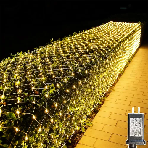 Vista 21 de LitHome - Red de luces de Navidad de 14.8 pies x 5 pies, luces de malla para exteriores conectables 8 Modes 300 LED Warm White Net Light Green