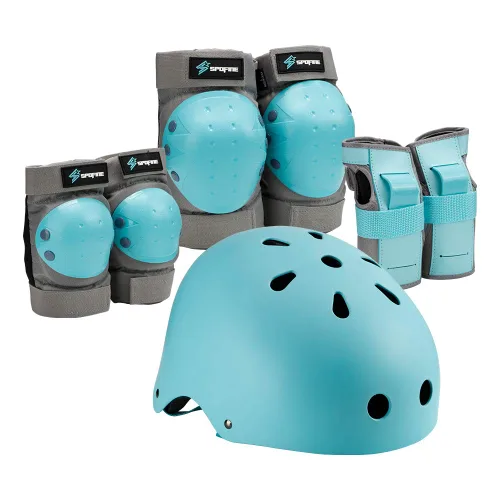 Vista 8 de Casco de bicicleta para niños, casco ajustable para niños, jóvenes y adultos, rodilleras, coderas, protectores de muñeca, equipo de protección