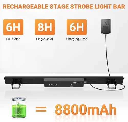 Vista 3 de Barra de luz de escenario alimentada por batería: 150W 3IN1 RGBW cambio de color - Inalámbrico 2.4G DMX y control remoto - Efectos estroboscópicos