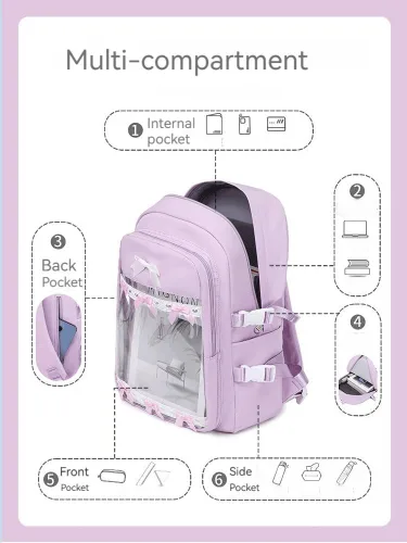 Vista 2 de Parent-kuro, Púrpura (Purple Clear), Mochilas Kawaii Cute Daypack